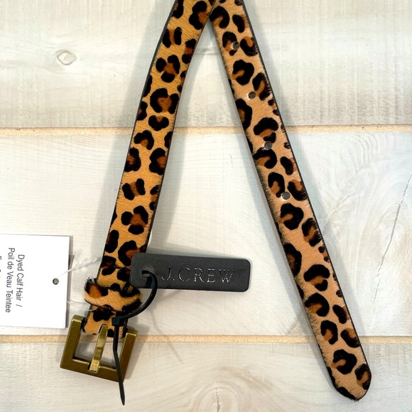 J. Crew NWT Leather Leopard Print Calf Hair Belt S Pony Hair
